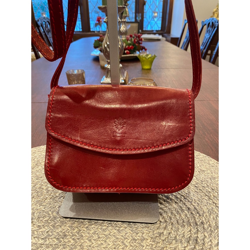 Florence Made‎ in Italy Red Leather Crossbody Bag Small Flap Genuine Leather